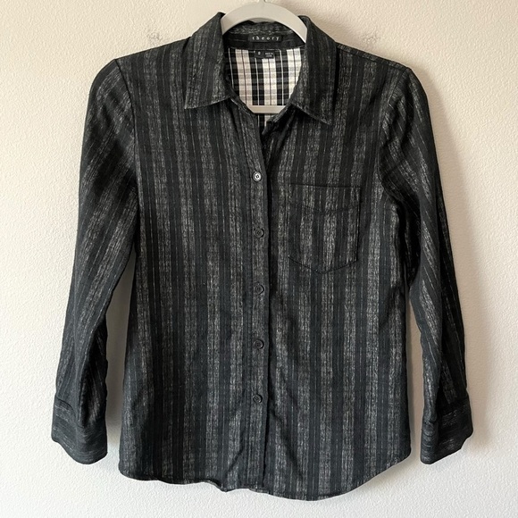 Theory Women’s Wool-Blend Black/White Plaid Button Front Catris Top Size Small - Picture 3 of 8